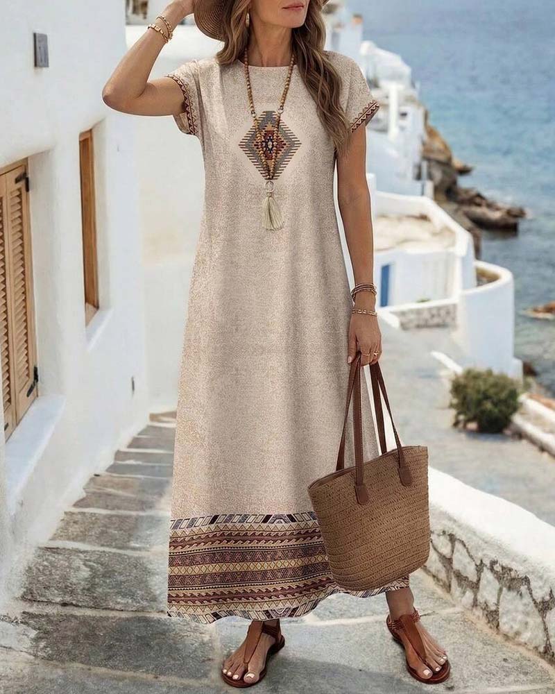 Robe Col Rond Imprimé Chevauchement