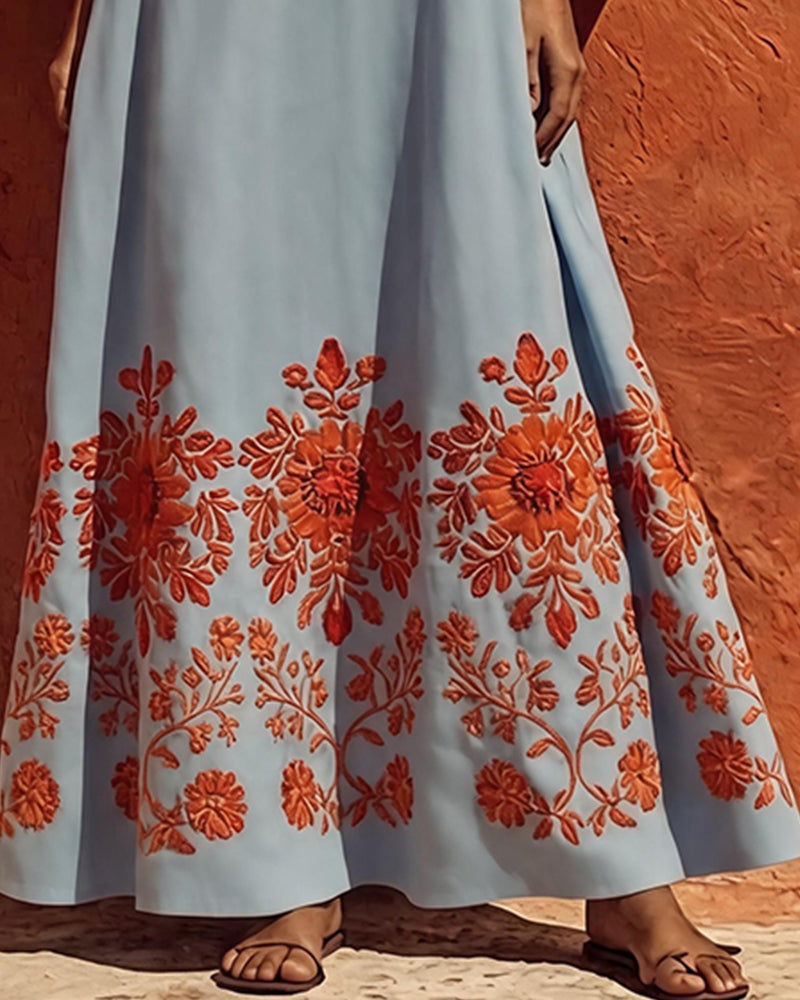 Robe Col V Fleuri Manche Lanterne