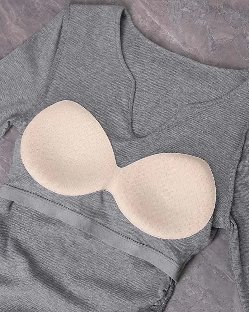 Haut Soutien-Gorge Intégré Côtes Manches Longues