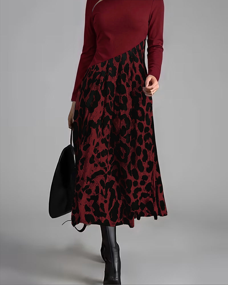 Robe Col Rond Léopard Jupe Ample
