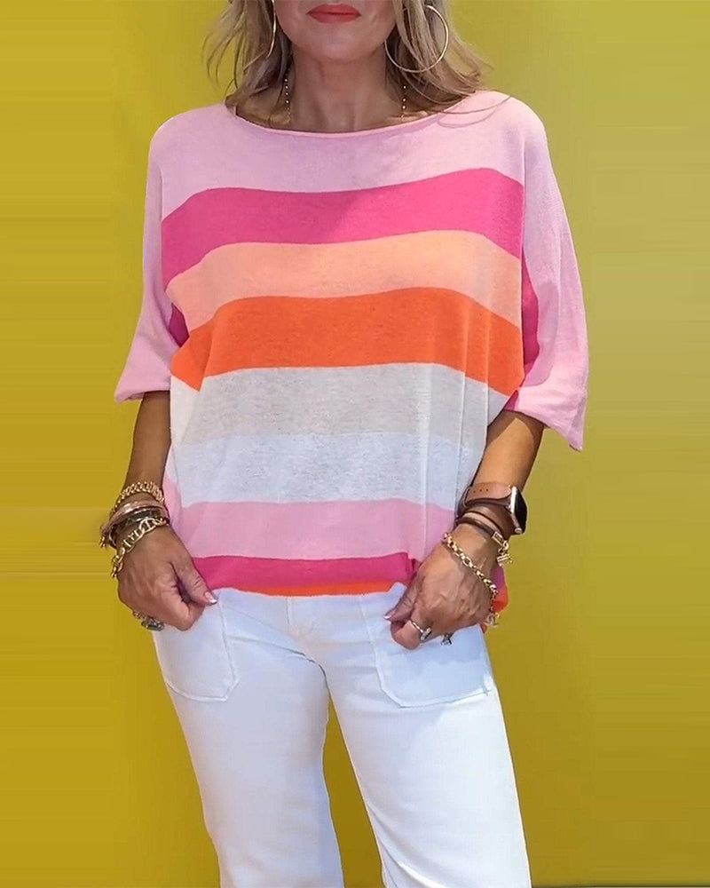 T-shirt imprimé rayé à col rond