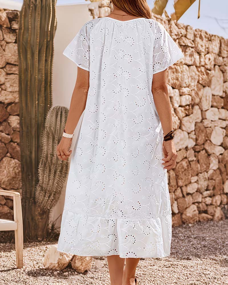 Robe Découpée Col Carré Manche Papillon Maxi