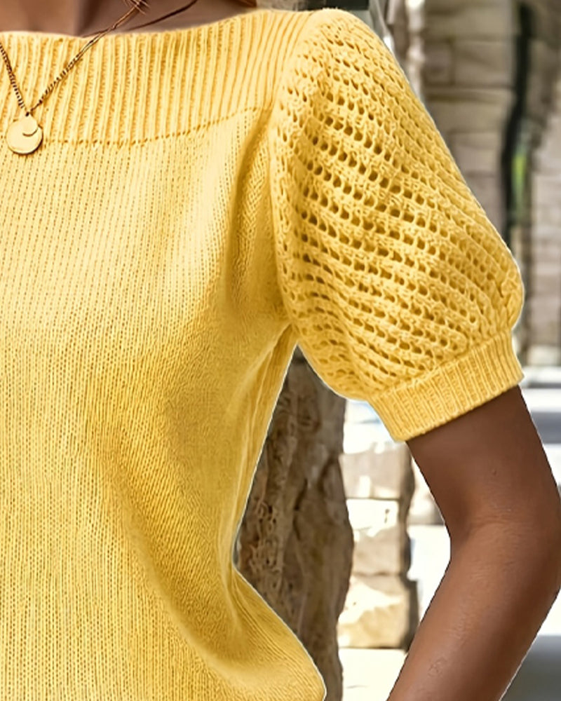Pull-over Couleur Unie Manche Bouffante Court