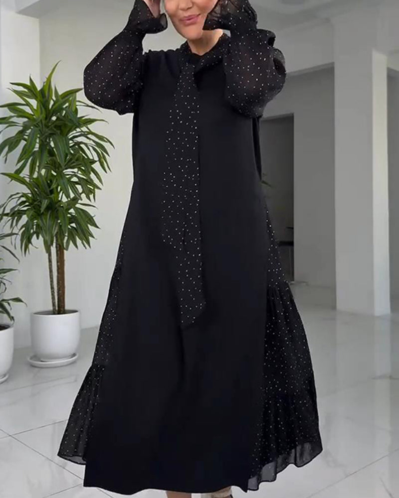 Robe Patchwork Effet Faux Deux-Pièces Avec Dentelle Et Ruban