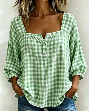 Blouse Col Carré Boutonnage Ecossais