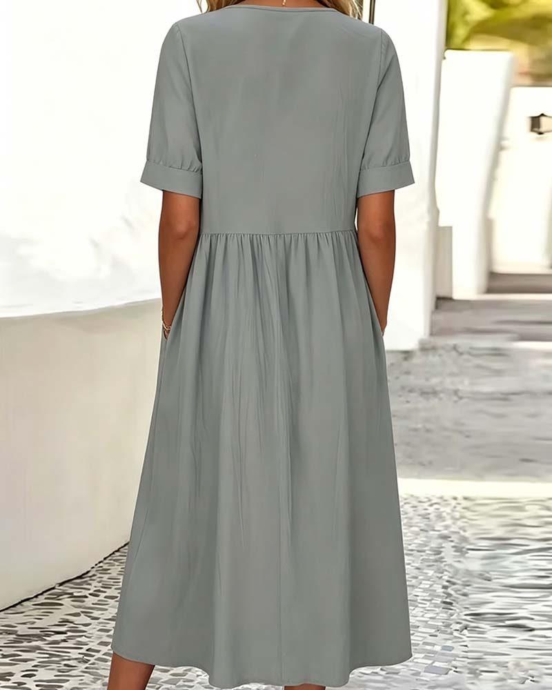 Robe Encolure Ronde Manche Courte Couleur Unie