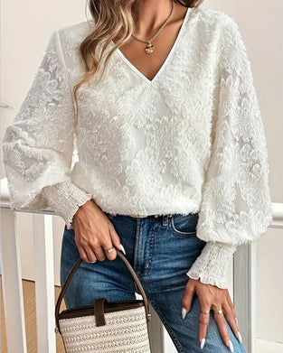 Blouse Manches Lanterne Élégante Encolure En V