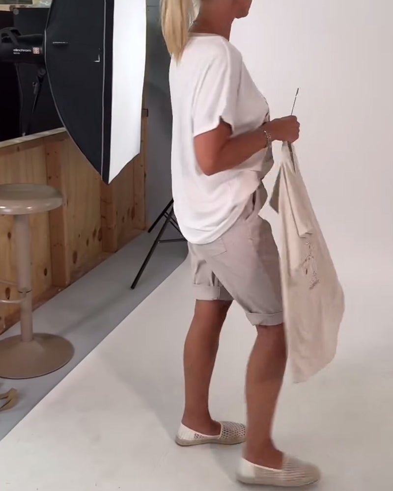 T-Shirt Col En V Imprimé Polyvalent