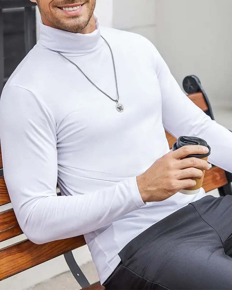 Blouse Col Haut Slim Fit Unie Homme