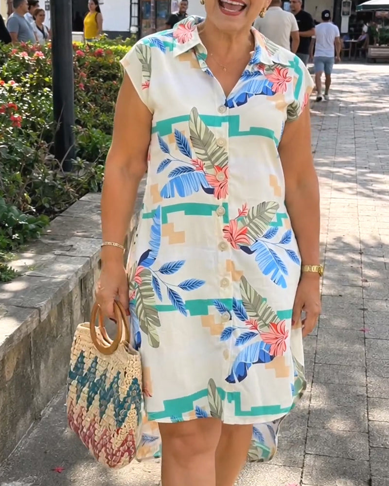 Robe Imprimé Feuille Revers Chemise