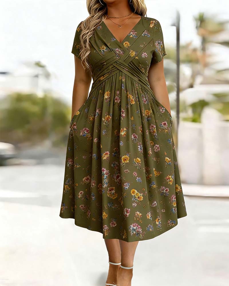 Robe Florale Twist Manche Courte