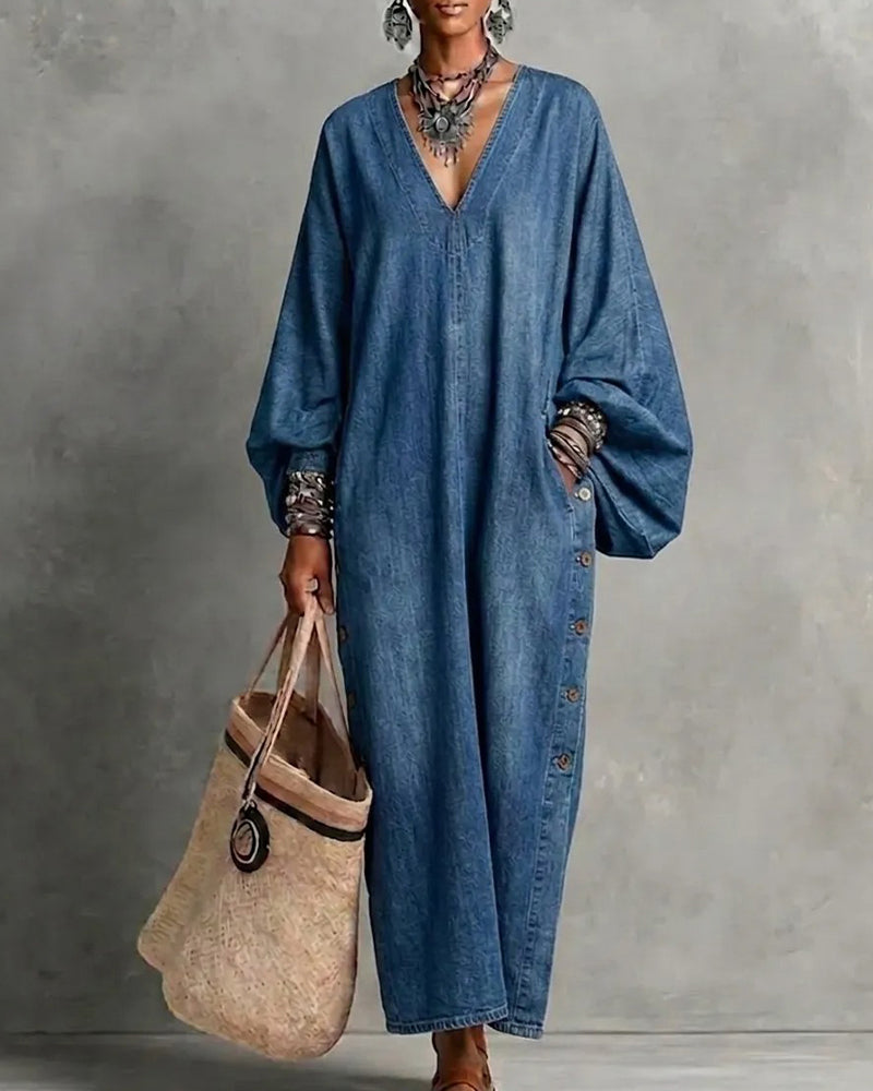 Robe Col V Poche Décontractée