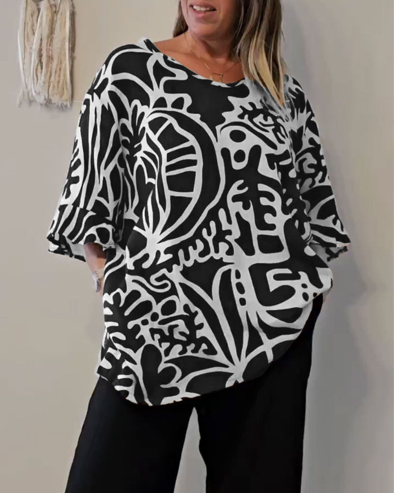 Haut Imprimé Botanique Abstrait Ample