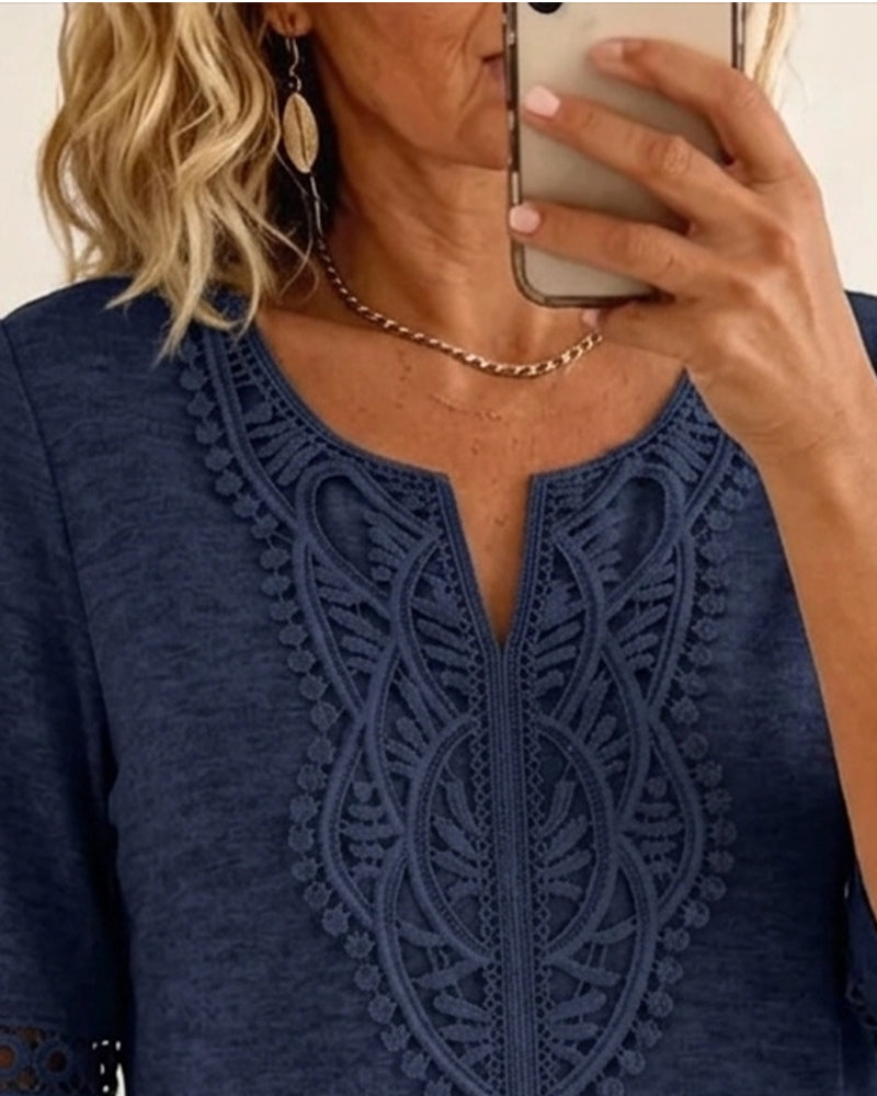 T-Shirt Imprimé Dentelle Patchwork Vintage