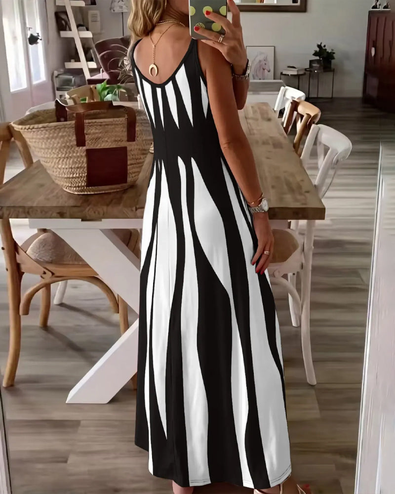 Robe Rayée Patchwork Bretelles Col V