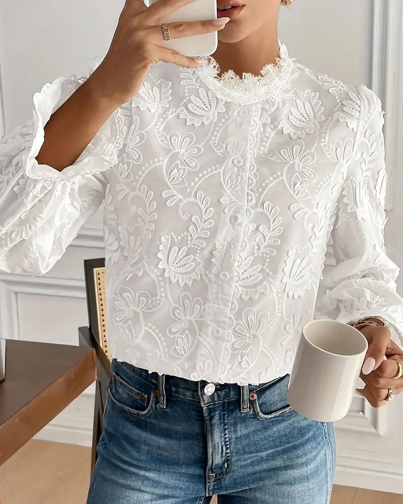 Blouse En Dentelle Brodée À Manches Longues