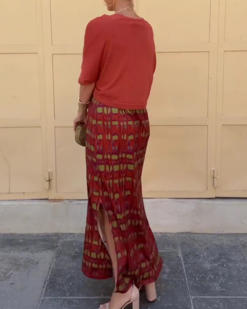 Ensemble Veste Courte Imprimée Robe Longue