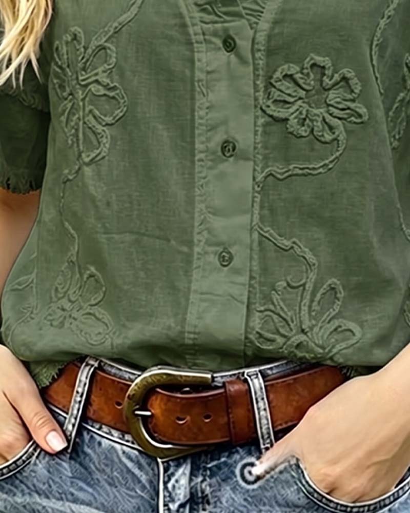 Blouse Ourlet Frangé Manches Bouffantes