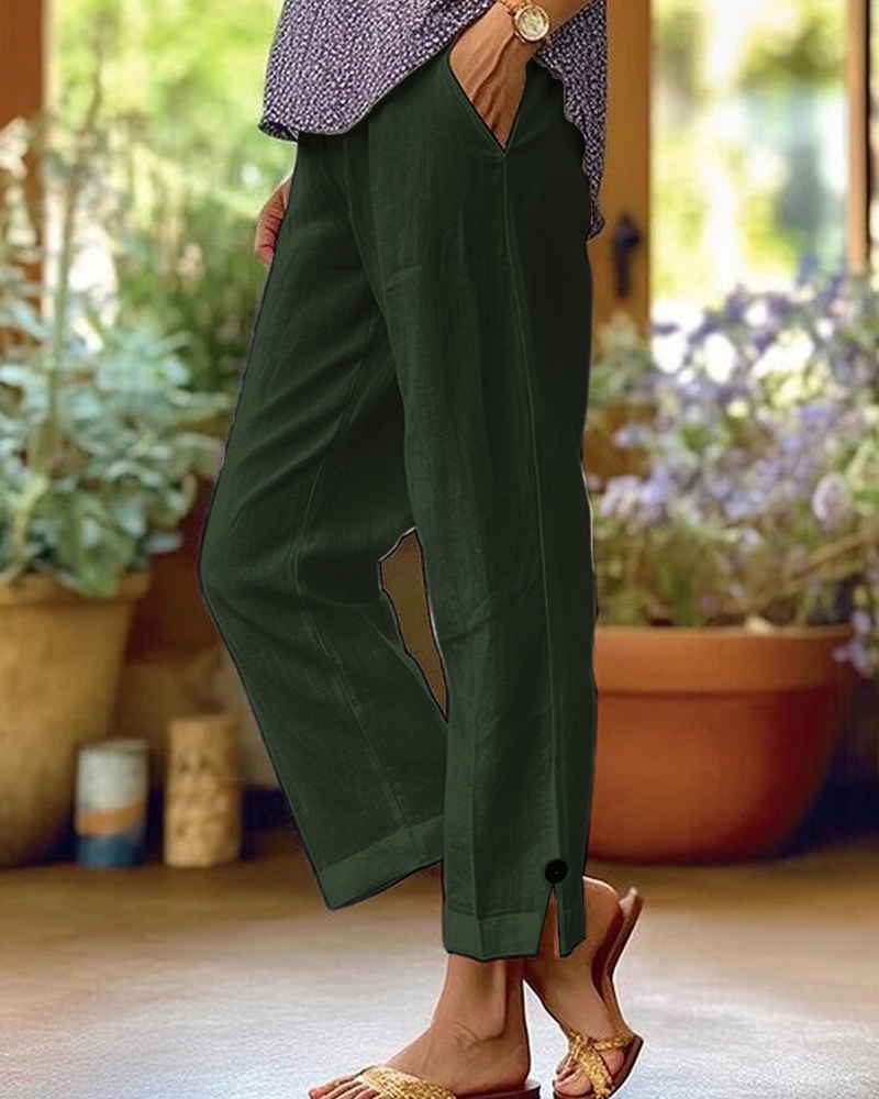 Pantalon Uni Jambe Droite Décontracté