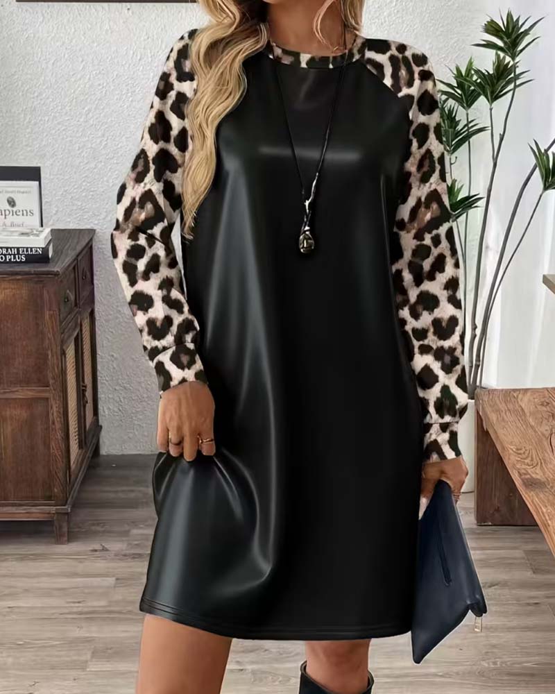 Robe Col-Rond Léopard Patchwork
