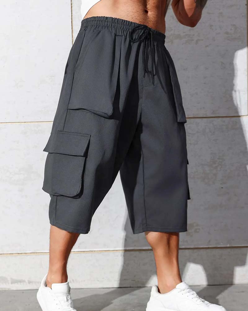 Pantalon Taille Élastique Poche Unie Cargo