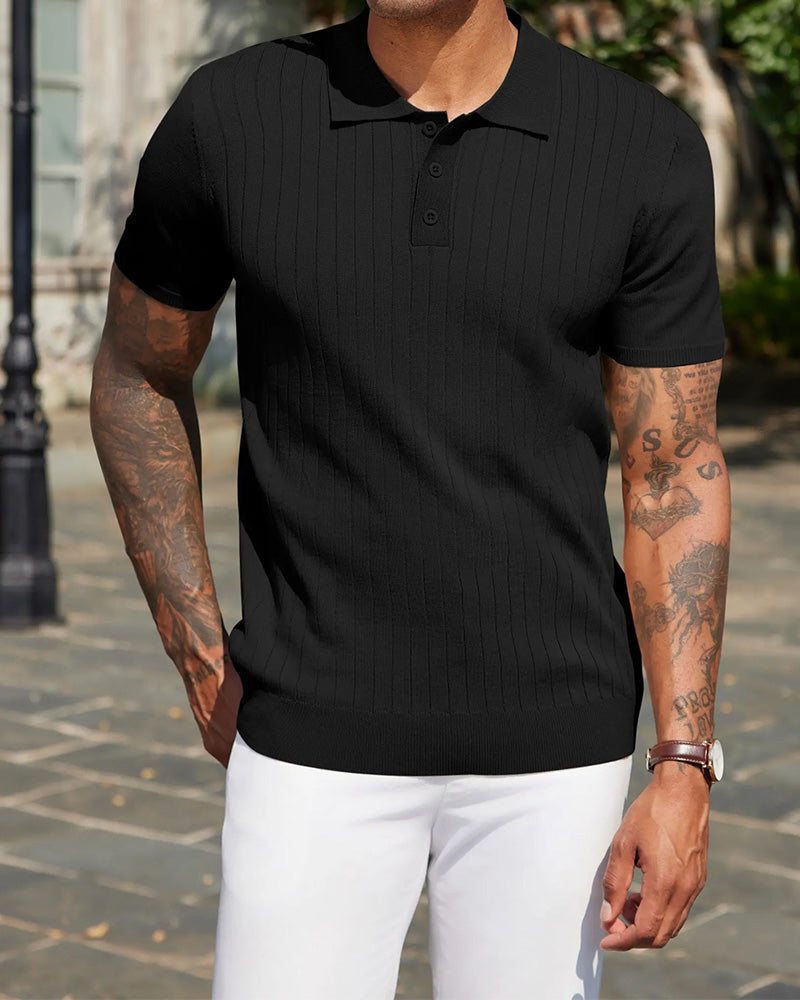 T-Shirt Côtelé Tricot Col Polo