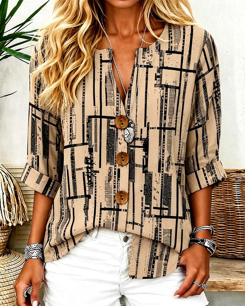 Blouse Col V Boutonnage Rayé