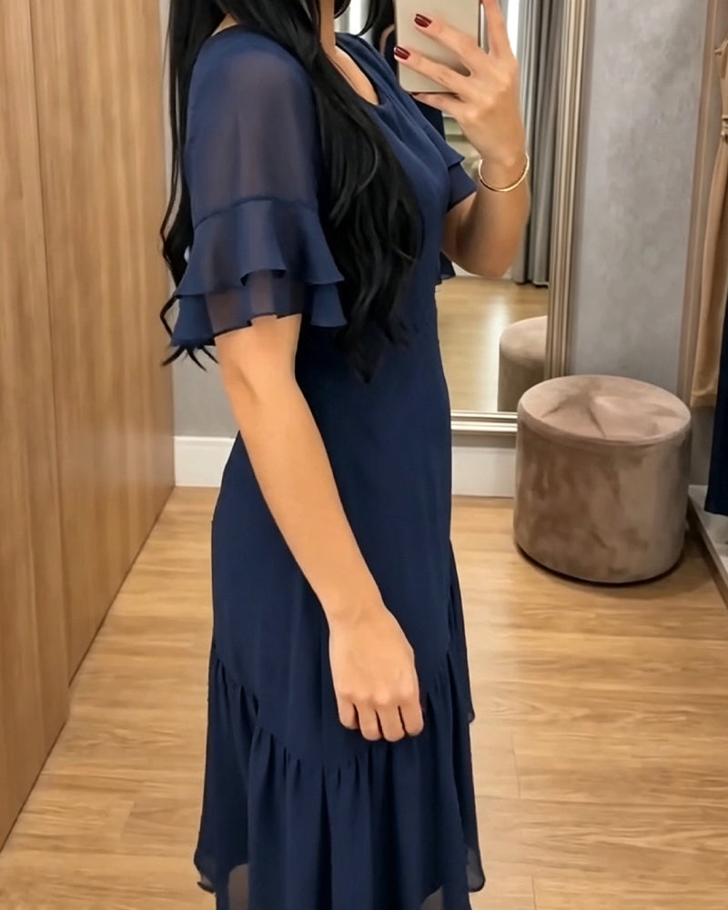 Robe Col Rond Volant Unie