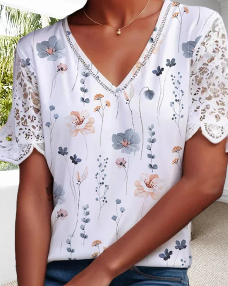 Chemisier avec patch de dentelle et impression