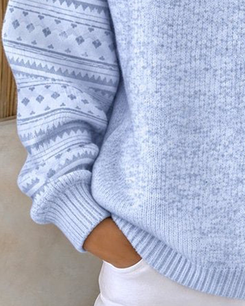 Sweat Col Rond Boutonné Rayé Loose