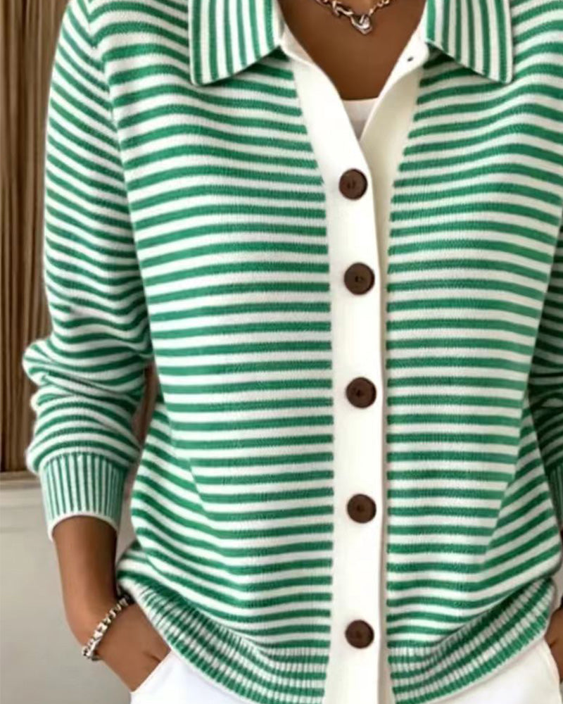 Cardigan Revers Bouton Rayé