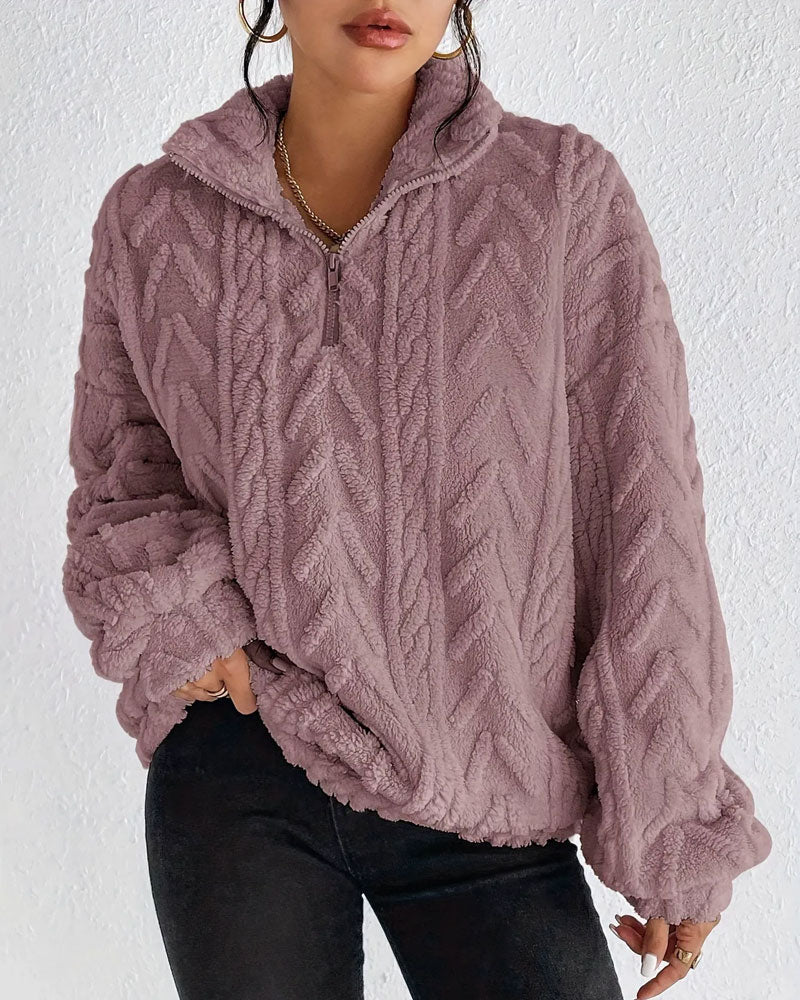 Sweatshirt Double Face Polaire Demi Fermeture Éclair