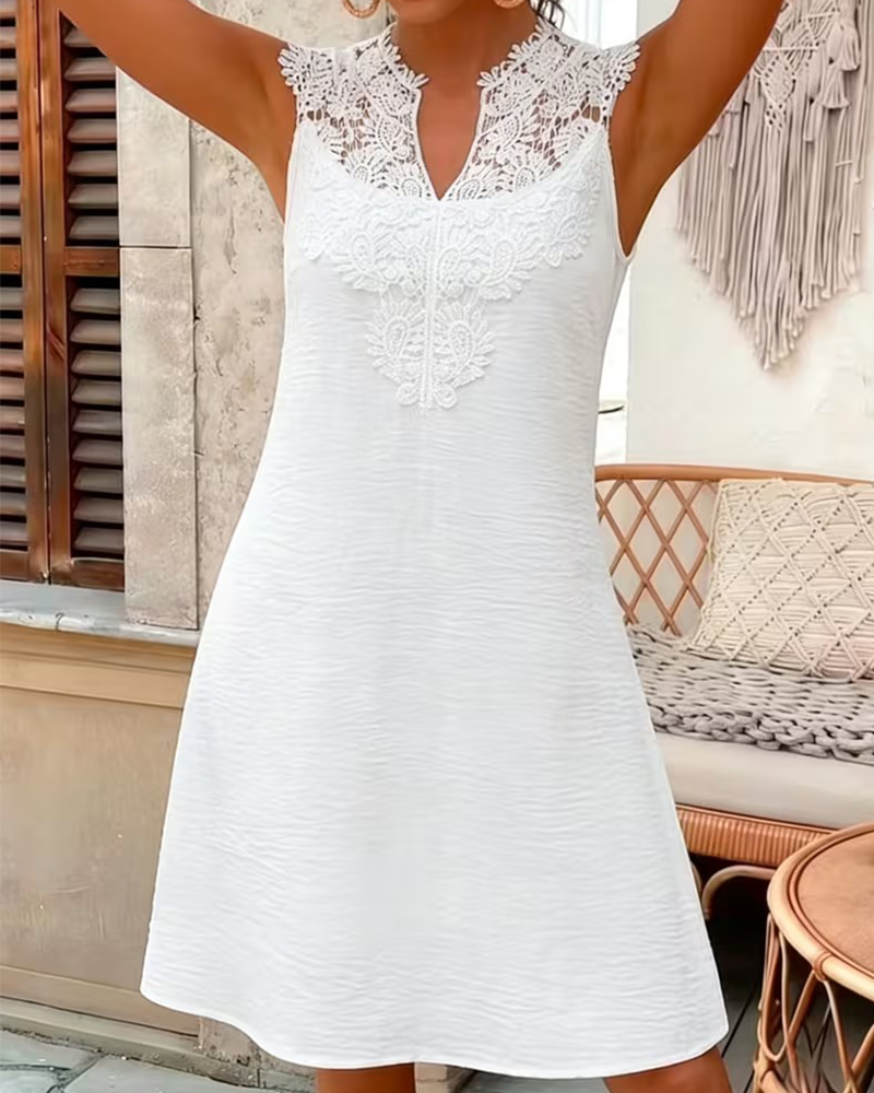 Robe Sans-Manches Dentelle Patchwork Courte