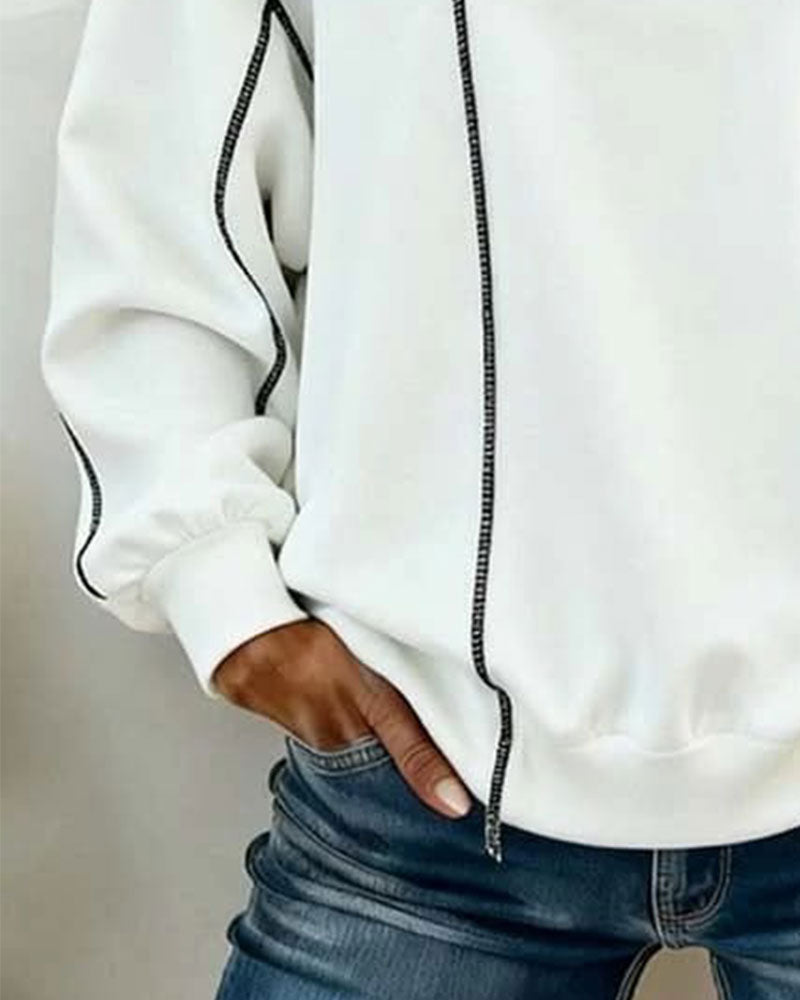 Sweatshirt Col Rond Oversized Bloc-Couleur
