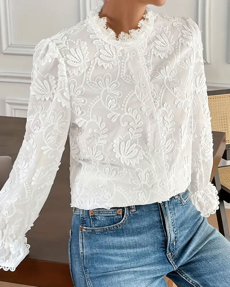 Blouse En Dentelle Brodée À Manches Longues