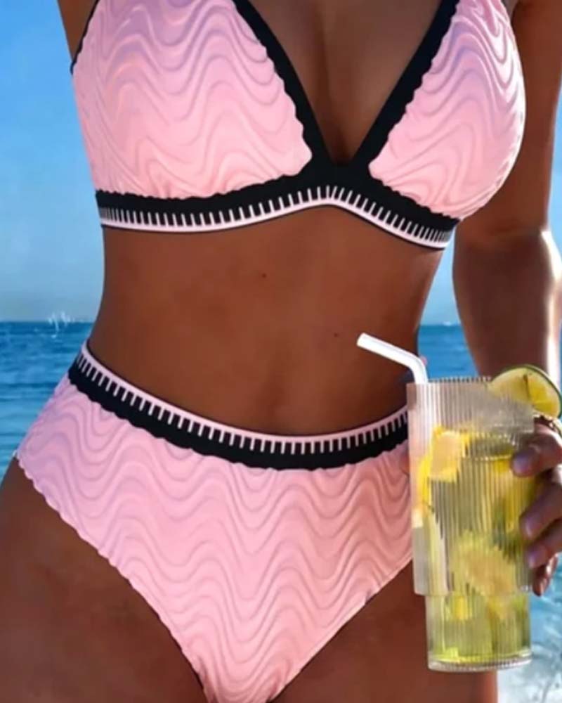 Bikini Bloc De Couleur Double Bretelle Texturé