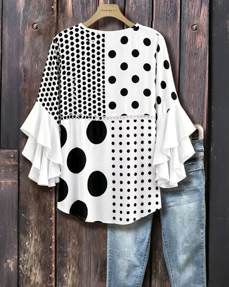 Blouse Pois Mixte Patchwork Volant