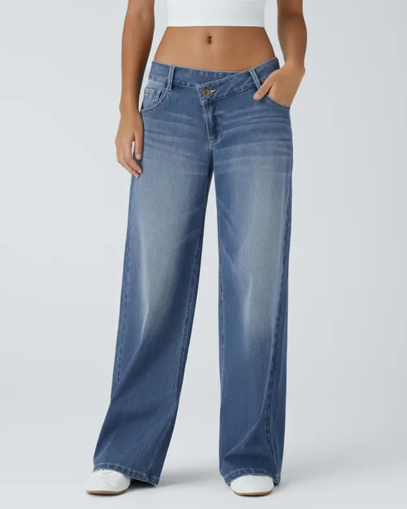 Jean Asymétrique Taille Basse Jambe Large