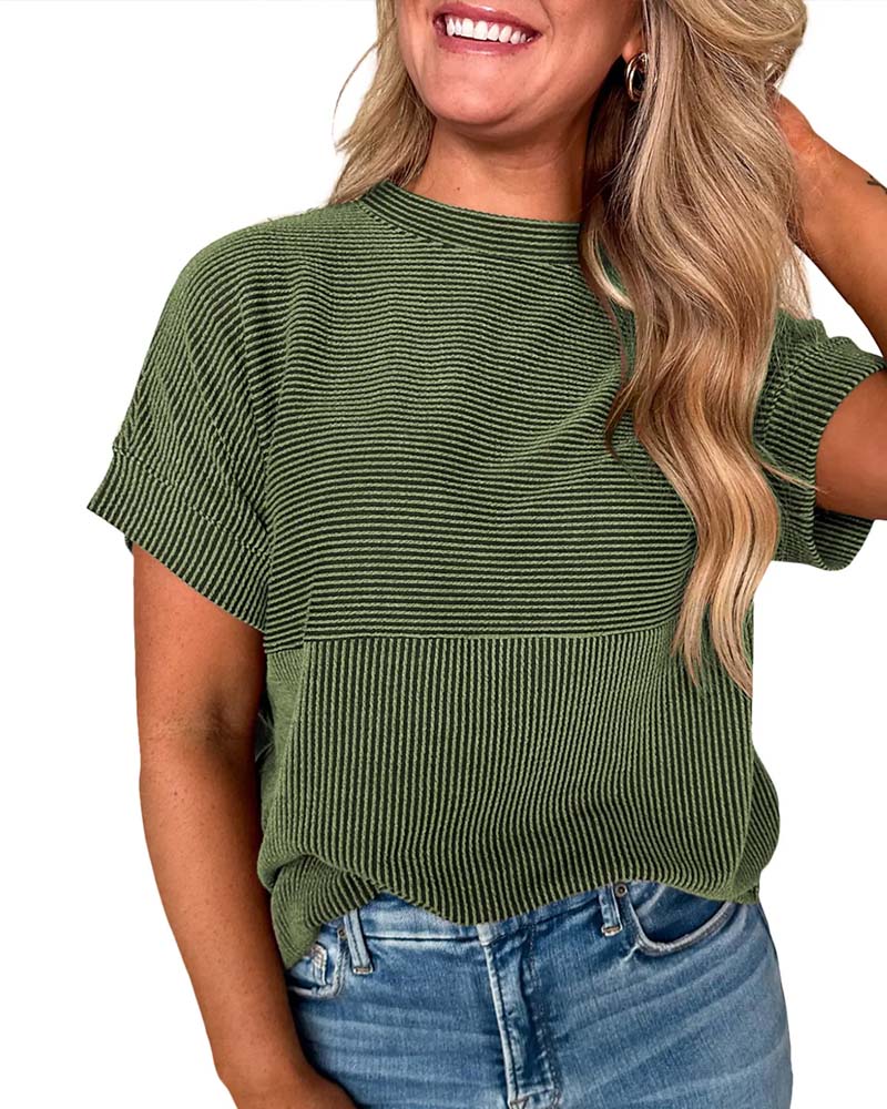 T-Shirt Rayé Manche Courte Encolure Ronde