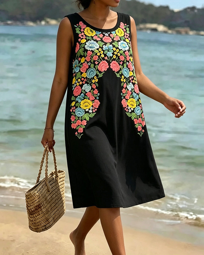 Robe Colorée Florale Sans Manches