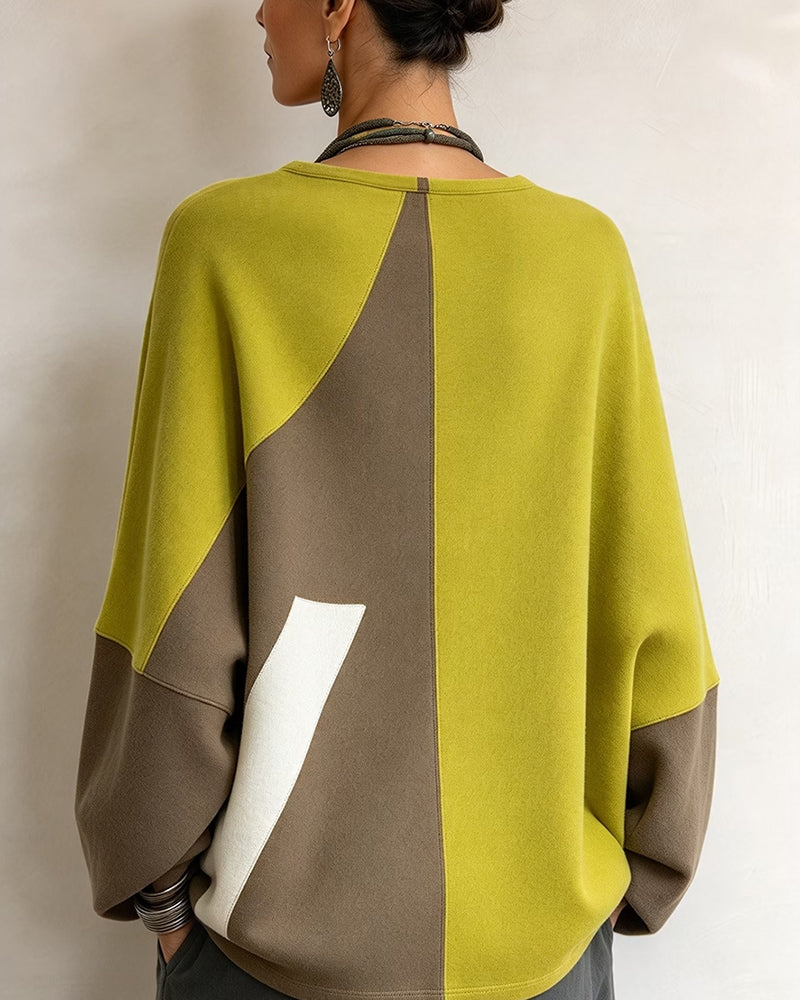 Haut Col Rond Manche Raglan Bloc De Couleur