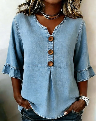 Blouse Col En V Manche Évasée Jean