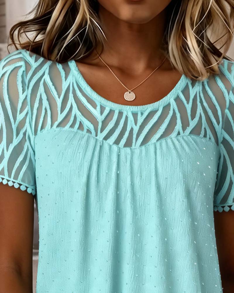 Blouse Mesh Patchwork Unie