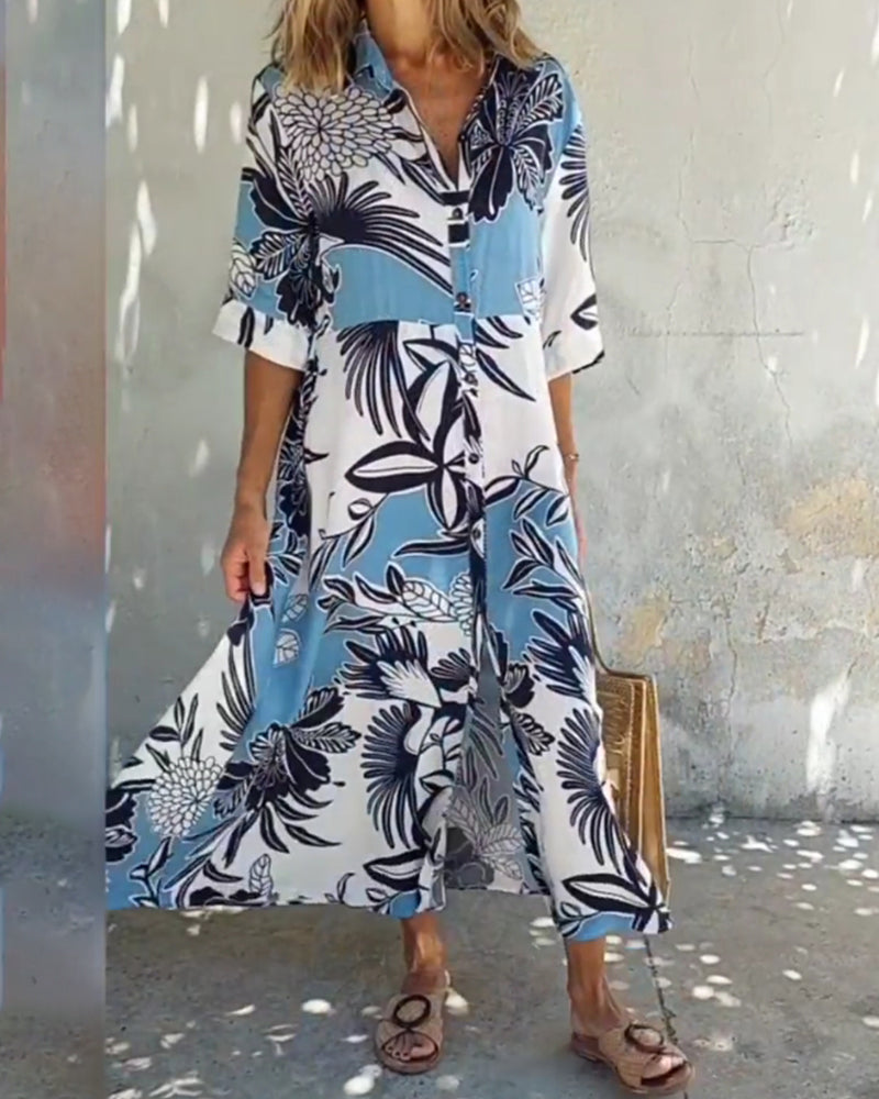 Robe chemise décontractée à imprimé floral