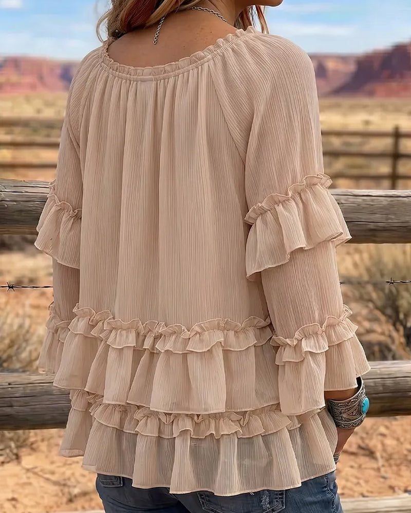 Blouse Double Couche Volant Évasé