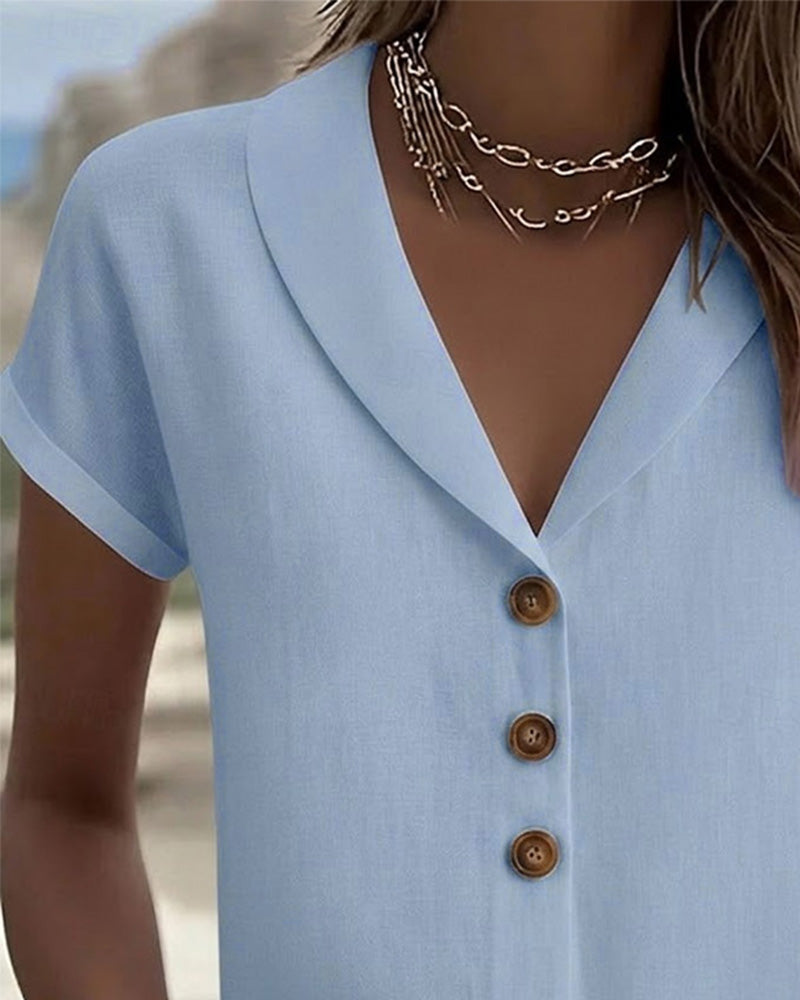 Chemise Bouton Bas Col Manche Courte