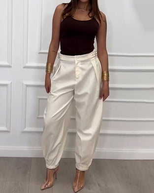 Pantalons Unis Boutonnés Jogger
