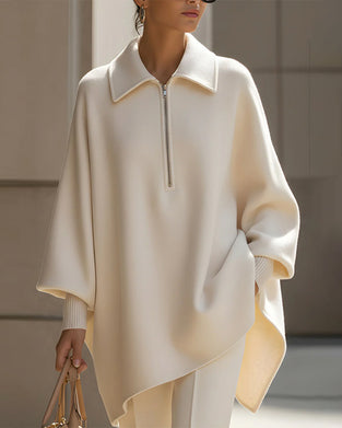 Sweat À Demi-Zip Avec Manches Lanterne Et Col À Revers