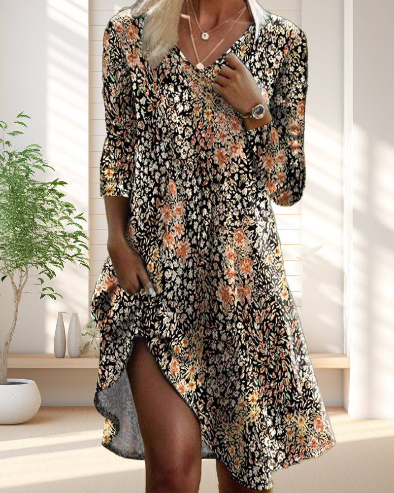 Robe à Manches Longues Fleurie élégante