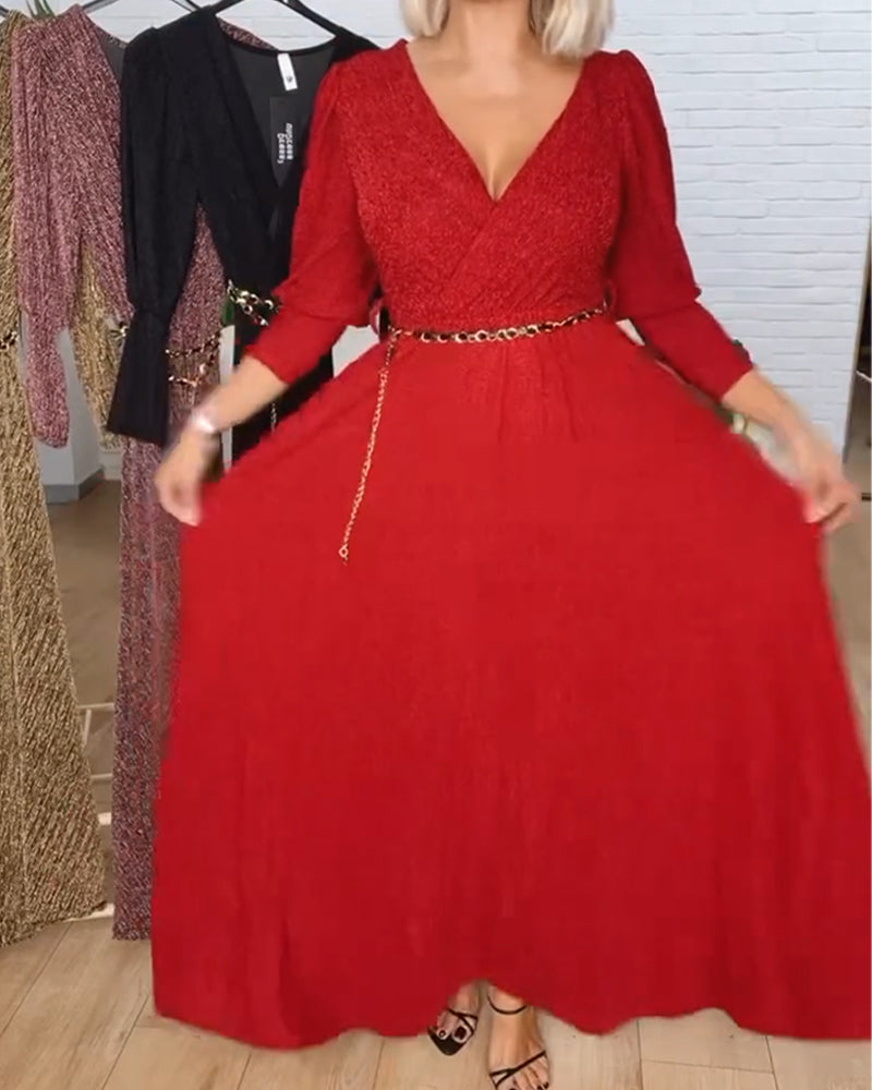 Robe Élégante Unie À Col En V